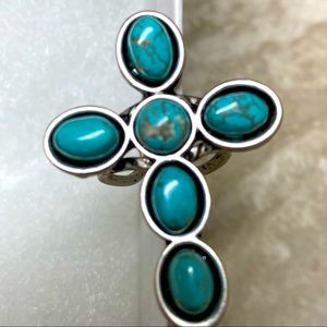 Turquoise Cross Adjustable Ring